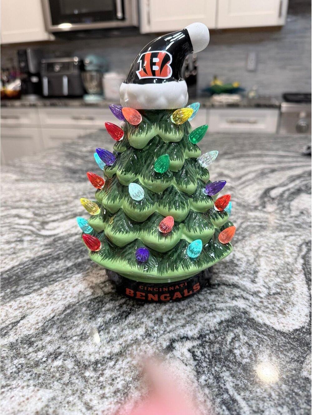 Cincinnati Bengals NFL Ceramic Holiday Tree – LED Illuminated – 8”